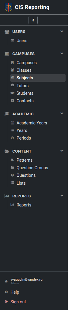 Admin menu